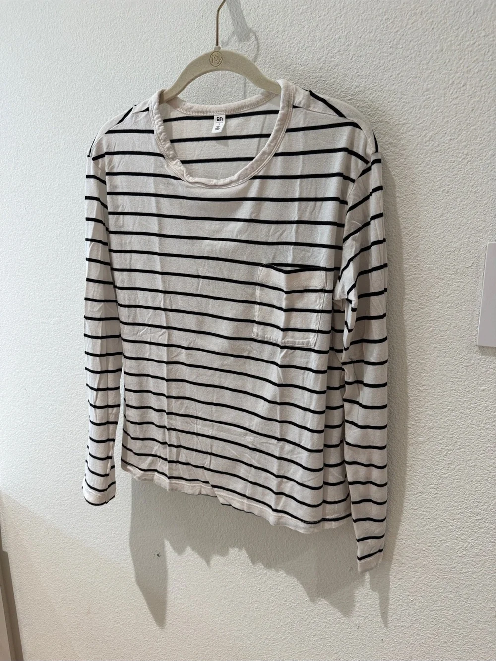 bp Long Sleeve Striped Tee in White and Black